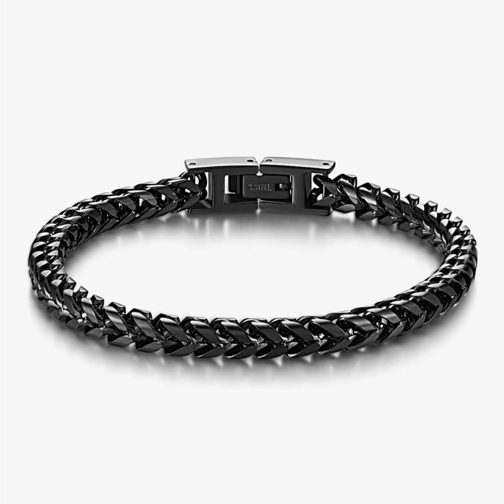 Black Franco Chain Bracelet 6MM Stainless Steel Miami Cuban Heavy Link Jewelry